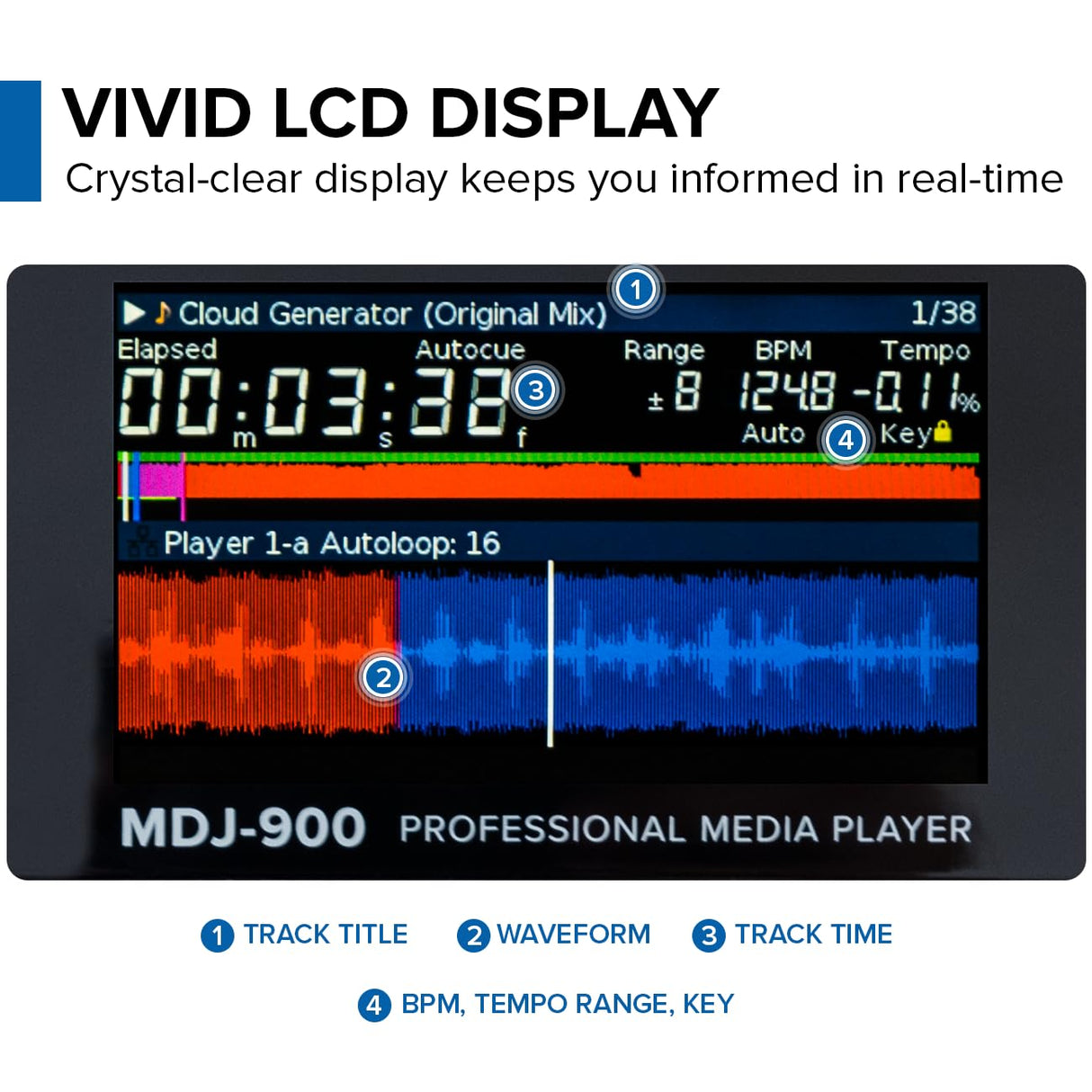 Gemini Sound MDJ-900 Reproductor de medios USB profesional con pantalla grande de 8 pulgadas y rueda de jog sensible al tacto