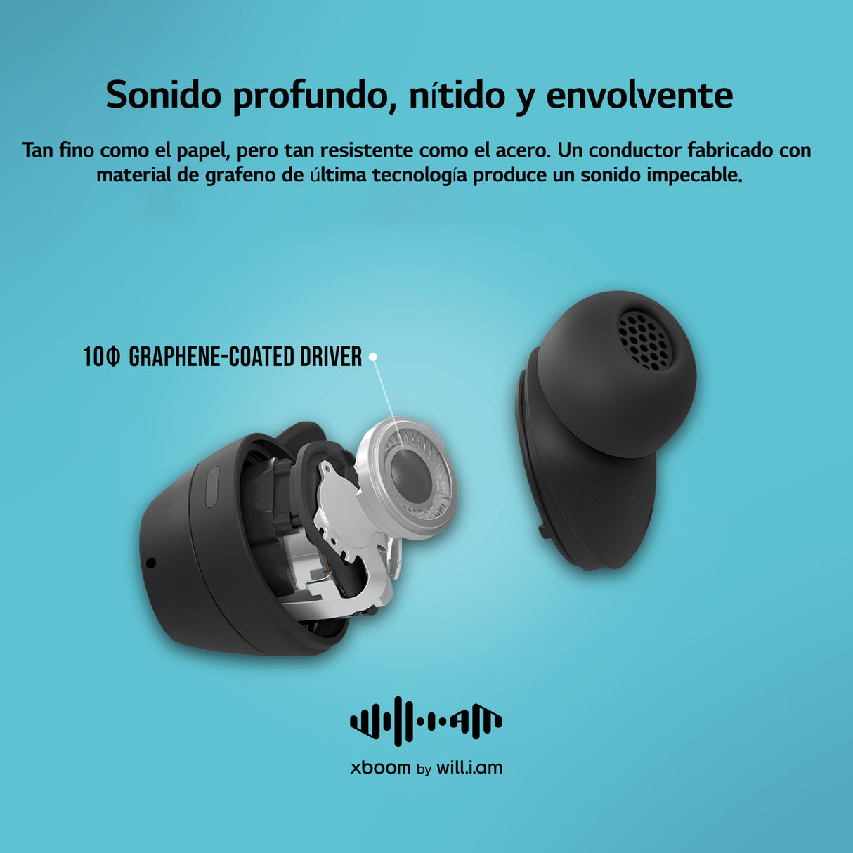 LG xboom Buds, Auriculares Bluetooth con cancelación Activa de Ruido, Negro