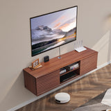 VEVOR Mueble de TV en la Pared, Estante Flotante para TV 1520 x 390 x 368 mm con Estante Ajustable y Puertas Correderas para Reproductor de DVD, Decodificador de Cable, Carga de 52 kg, Nogal