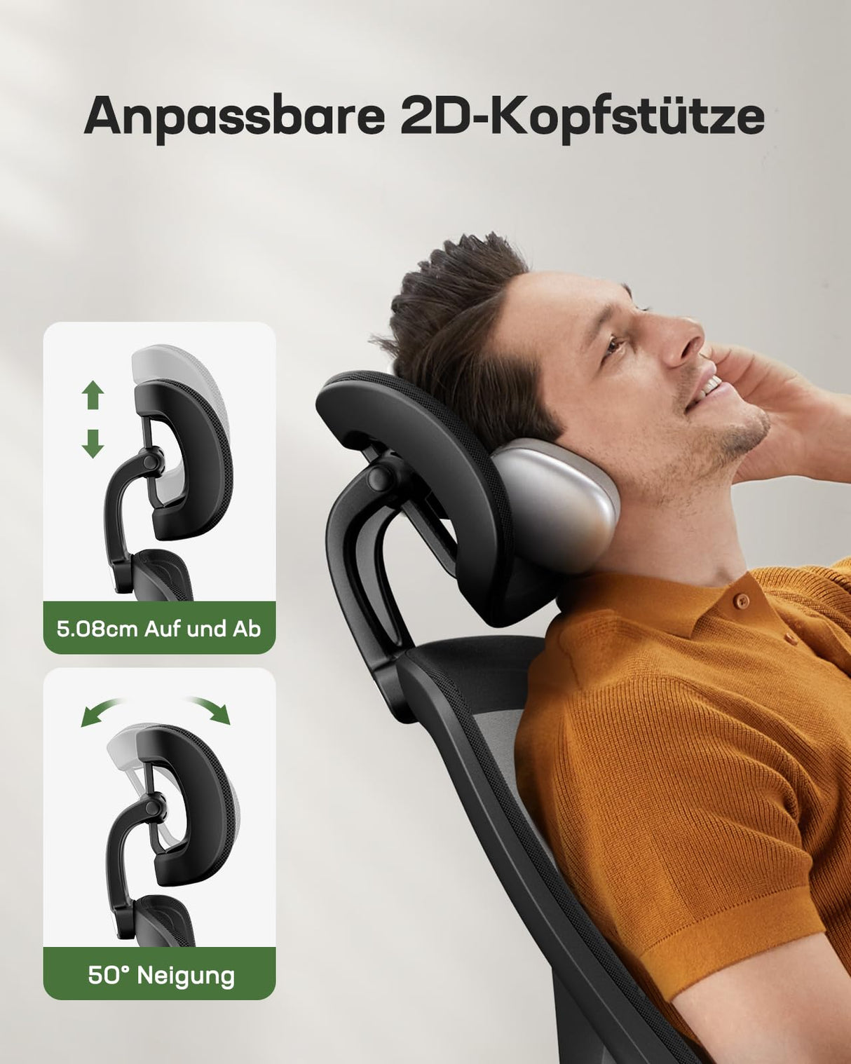 Marsail Silla de Oficina ergonómica con Soporte Lumbar Ajustable, reposacabezas y reposabrazos, Altura Regulable y función basculante
