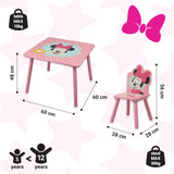 Disney Minnie Mouse Juego de mesa y sillas para 2, soporta hasta 30 kg por silla, óptimo para jugar y realizar actividades, tamaño pequeño, rosa