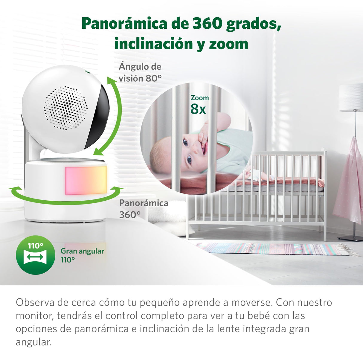 LeapFrog LF915HD Baby Surveillance Camera with Night Light 5" HD Screen Baby Monitor with Camera, 360° Translation and Tilt, 8X Zoom, Night Vision, Smart Sensor