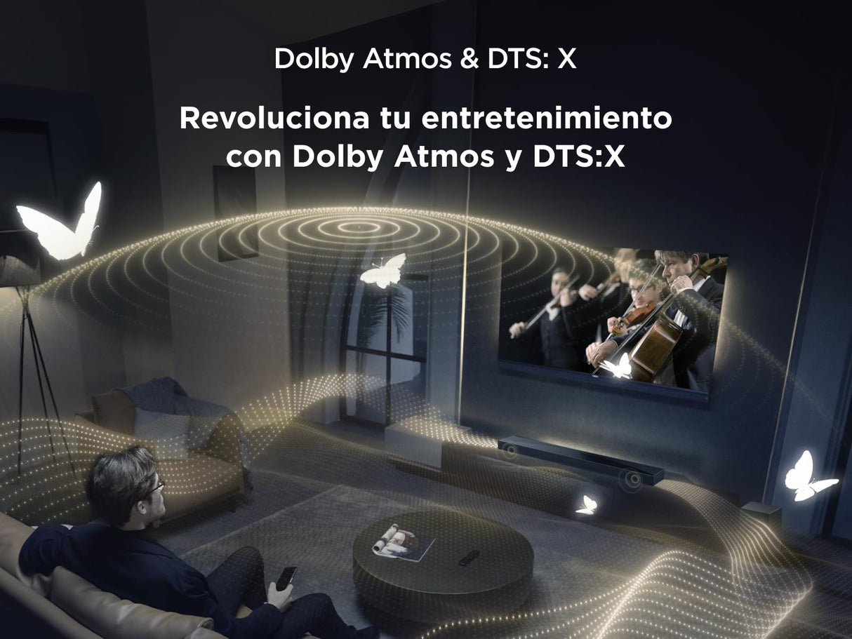 TCL Barra de Sonido Q65H 5.1 Canales para TV, 580 vatios, Cine en casa, Sonido Cine Envolvente, expansión de Sonido, Dolby Atmos, DTS:X, Bluetooth 5.3, HDMI eARC, Mando a Distancia único, USB