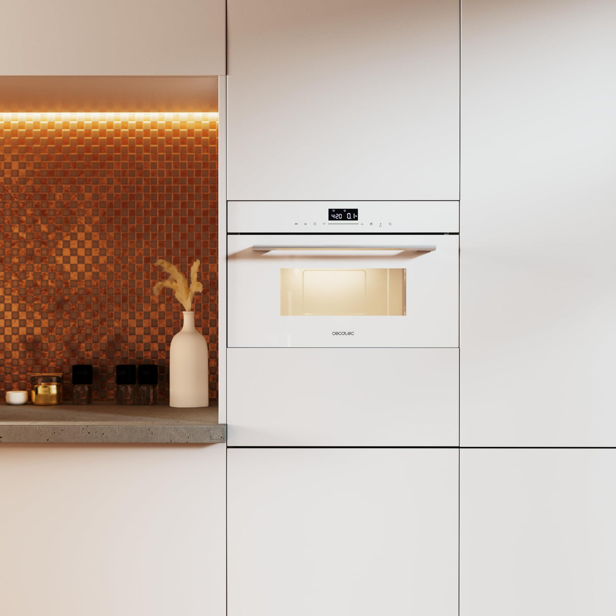 Cecotec Microondas Integrable 60cm Bolero Hexa MW703800 Glass White. 1450W, 34L de Capacidad, Función microondas, Modo Grill, Defrost, Auto Menú, Speed cooking, Electronic Timer