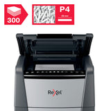 Rexel 2020300XEU - Destructora Automática Optimum AutoFeed 300X, Corte en Partículas P-4, Hasta 300 Hojas, Papelera 60L, Destruye Tarjetas de Crédito, Grapas y Clips, Negro