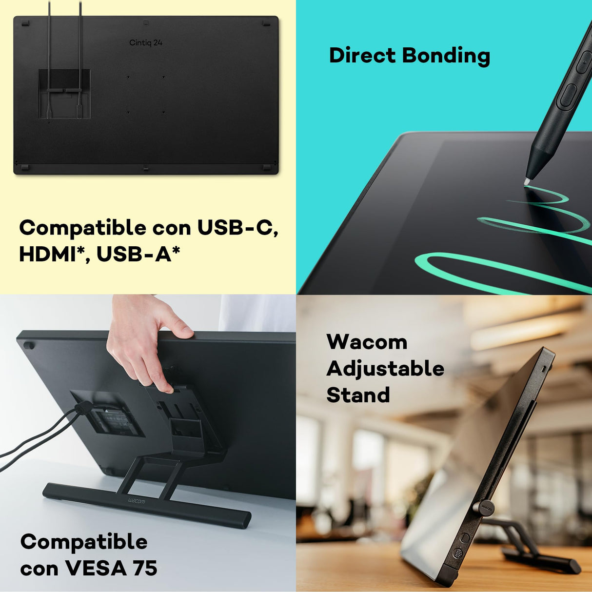 Wacom Cintiq 24 Touch (Edición 2025) – Pantalla táctil 2.5K con lápiz Wacom Pro Pen 3, Vidrio antirreflejo y Soporte ergonómico Ajustable
