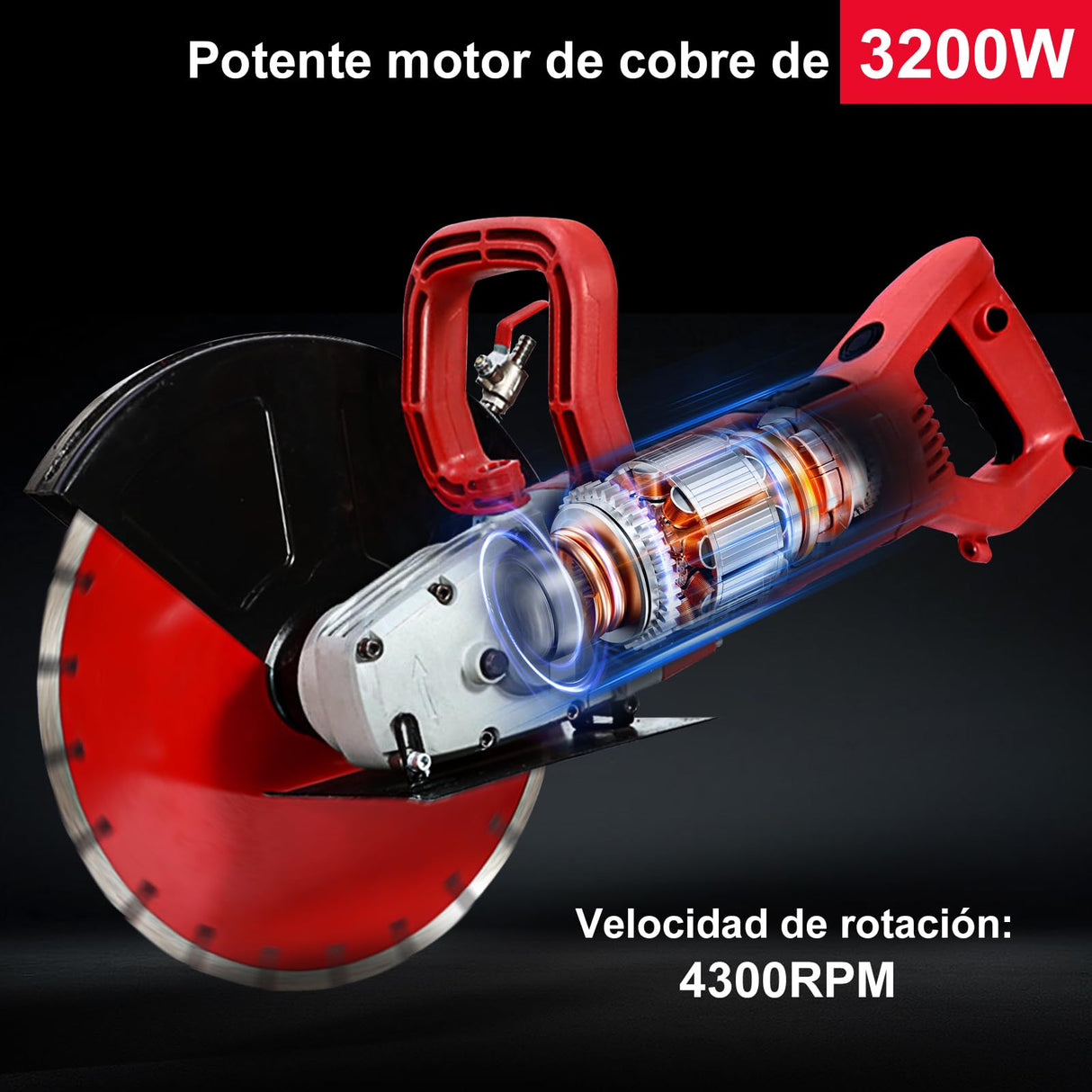 HYCHIKA 3200W Sierra Eléctrica para Hormigón, 305mm Cortador de Sierra Circular con Motor de 4300RPM, Rozadora Pared Incluye Línea de Agua y Bomba, para Piedra Ladrillo Madera