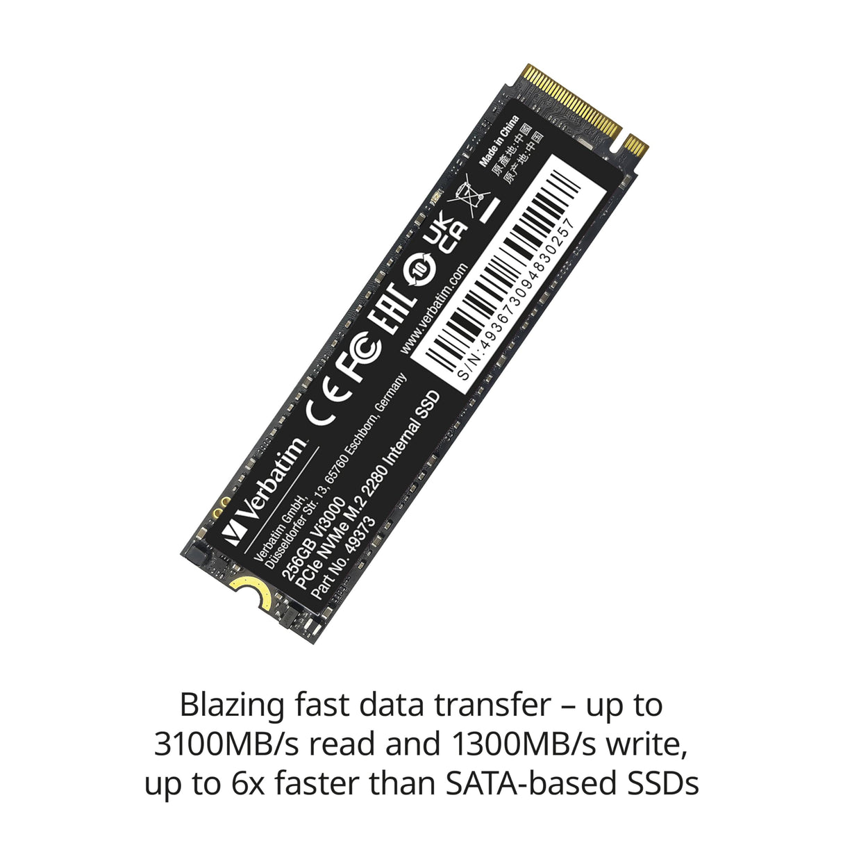 Verbatim Vi3000 NVMe M.2 - Unidad SSD Interna con 2 TB de Almacenamiento de Datos, Unidad de Estado sólido con Interfaz PCIe Gen 3, Color Negro