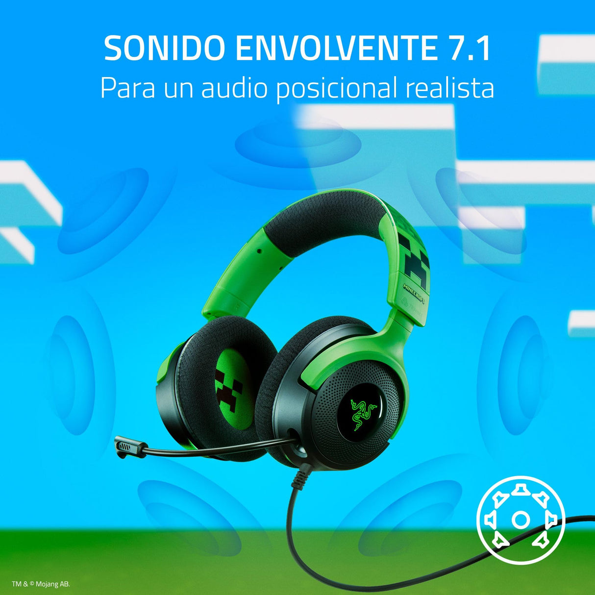 Razer Kraken V4 X Minecraft Edition - Auriculares USB con Cable para Juegos de PC (Controladores 40mm, micrófono cardioide retráctil, Sonido Envolvente, Chroma RGB, para PC y Consola) Minecraft