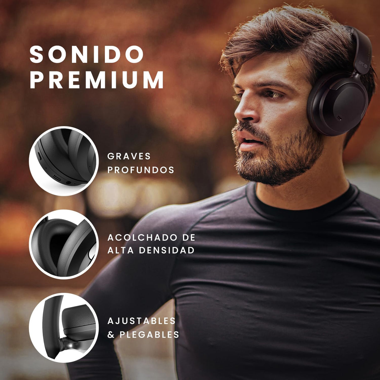 SPC Heron 2 Pro - Auriculares inalámbricos Bluetooth | Eco | 75h batería | Cancelación de Ruido (ANC) | Doble conexión simultánea | Modo Gaming | Ajustables y Plegables, Negro, plástico Reciclado