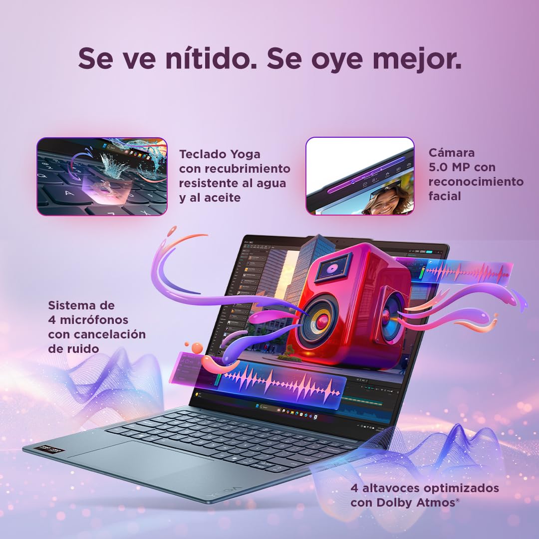 Lenovo Yoga Slim 7 Gen 11 – Ordenador Portátil IA 14'' OLED (AMD Ryzen AI 7 445, 32GB RAM, 1TB SSD, USB-C, Windows11 Home, Copilot+ PC) QWERTY Español, Tidal Teal