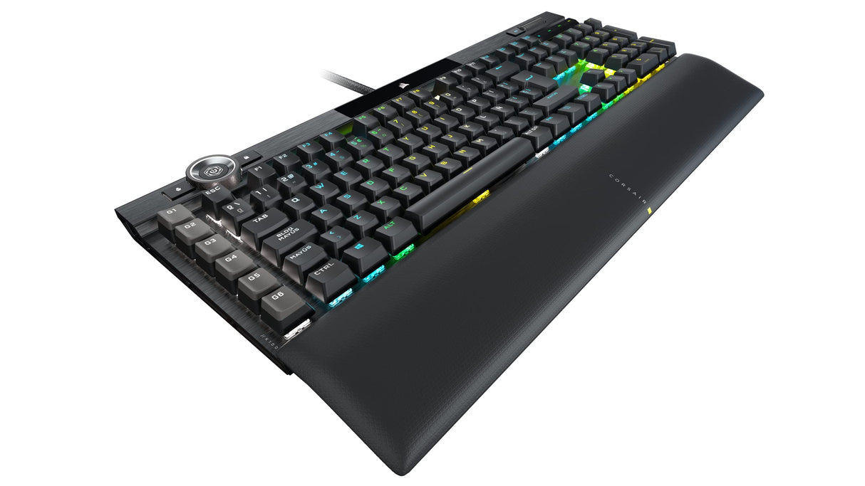 Corsair K100 RGB Teclado óptico-mecánico para juegos (Interruptores CORSAIR OPX RGB, Reposamuñecas magnético y extraíble de polipiel, Teclas de policarbonato) Negro