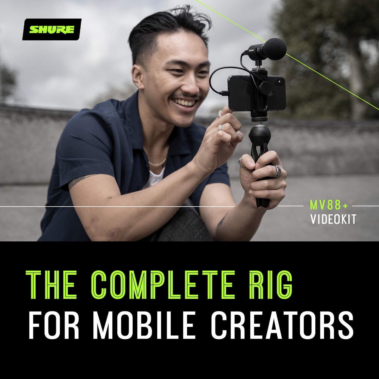 Shure MV88+ Micrófono de Condensador Kit de vídeo estéreo Digital para Apple y Android, con Cable, con trípode Manfrotto PIXI, Abrazadera para teléfono, Soporte y Cables iOS y USB-C