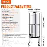 VEVOR Sistema de Filtración de Agua por Gravedad 7,5 L Sistema de Encimera Acero Inoxidable Reduce Plomo y hasta 99% de Cloro con 2 Filtros de Carbón Activado, 2 Filtros de Desfluoración, Grifo