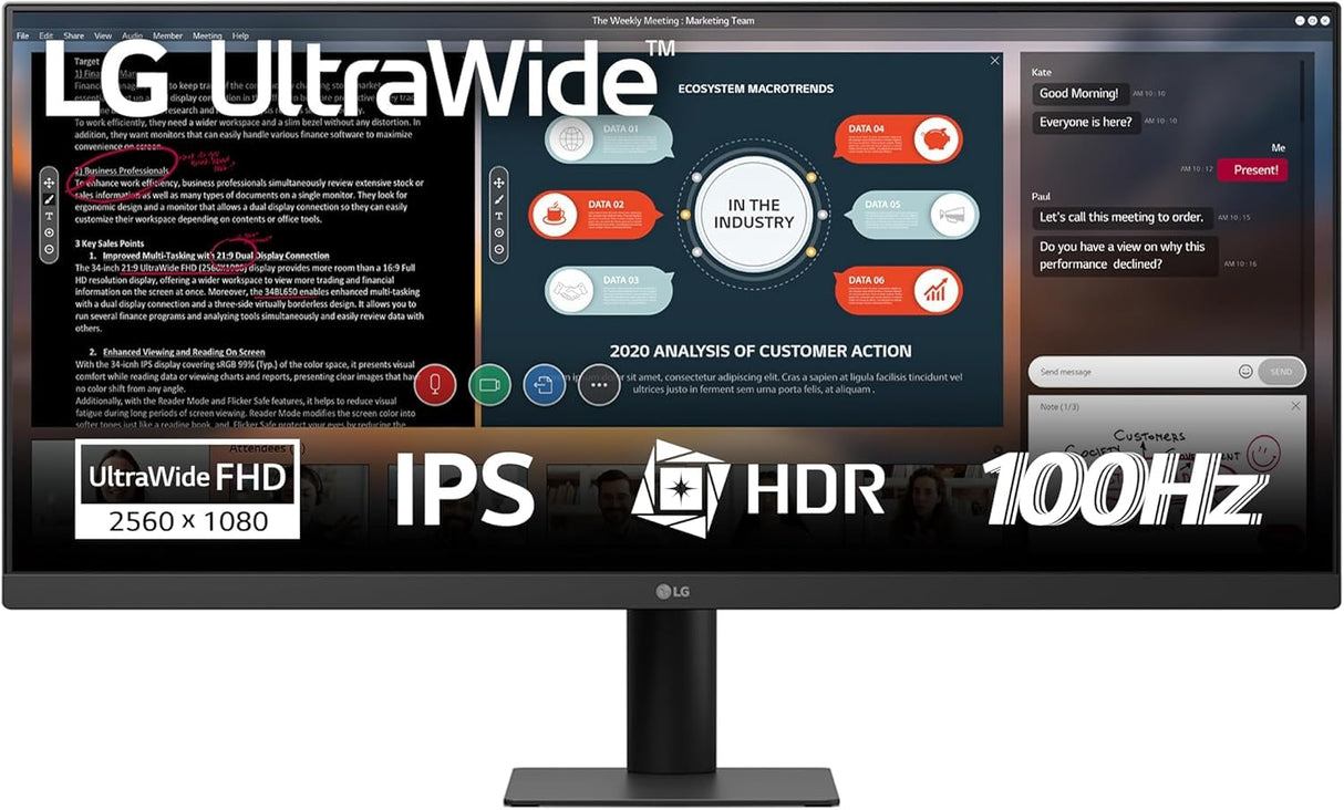 LG 29U511A-B - Monitor UltraWide 29" (2560x1080), 21:9, Panel IPS UWFHD, HDR10, 100Hz, 5ms (GtG), Super Resolution+, Negro con Textura, FlickerSafe, Dual Controller, Inclinación Ajustable, Multitarea