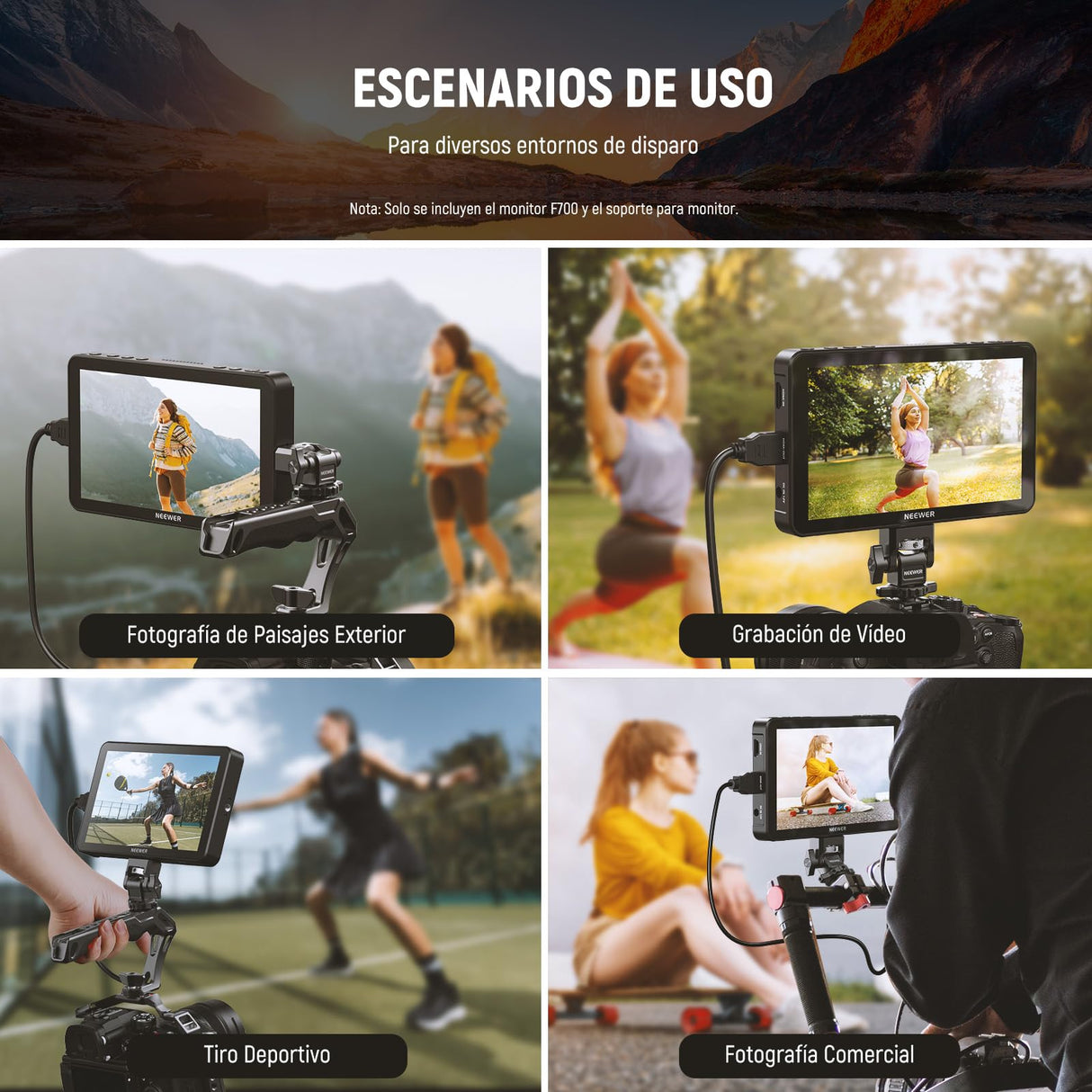 NEEWER 7" F700 Monitor Campo Cámara, Pantalla Táctil IPS 2000nit con LUT 3D, Entrada/Salida Bucle HDMI 4K con Peak Focus DSLR Video Assist HDR Waveform, Zapata Fría Mount, 2 Baterías NP-F750 y Cable