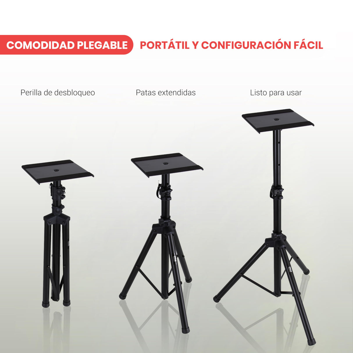 Pyle Soporte de Altavoz Monitor. Par de trípodes con Kit de Montaje. Ajustables en Altura de 86 a 134 cms. con Base de Metal Reforzado, Negro