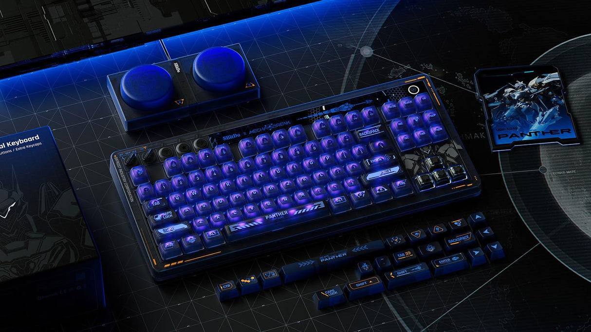 8Bitdo Retro 87 Mechanical Keyboard with Hot-Swappable Kailh Switches, RGB Backlight, Programmable Buttons, Wireless 2.4G/Bluetooth/USB-C for Windows and Android - Mecha Break: Panther - ANSI US