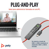 Auricular Poly Blackwire 8225 de primer nivel con cable - Cancelación activa de ruido - Estéreo de alta fidelidad - Se conecta a PC/Mac - Funciona con Teams y Zoom