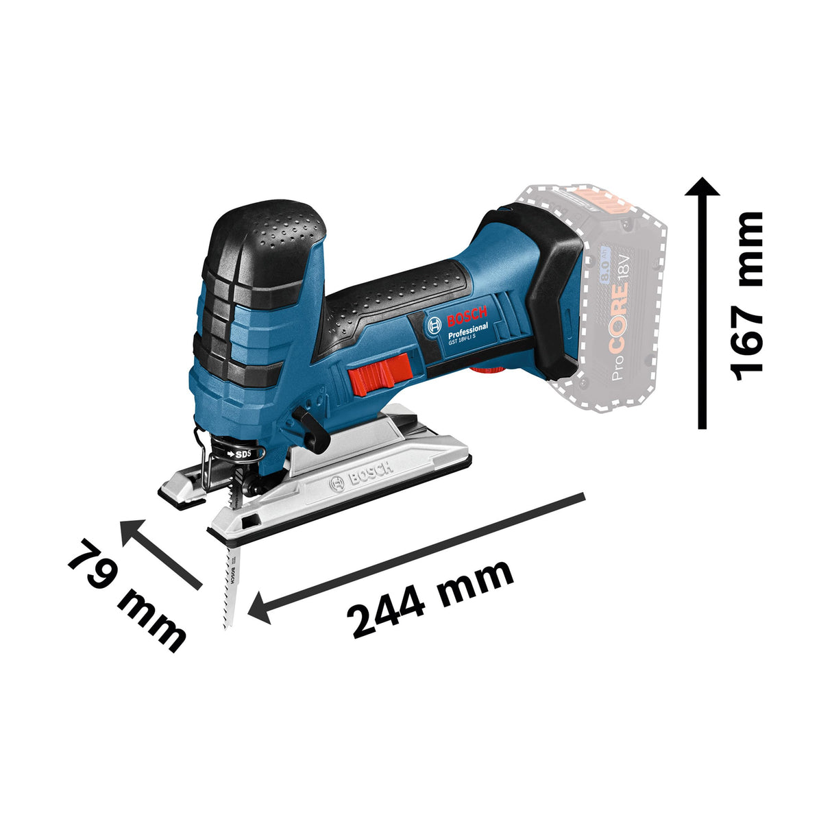 Bosch Professional 18V System GST 18V-LI S - Sierra de calar a batería (2700 cpm, profundidad de corte 120 mm, sin batería, en L-BOXX)