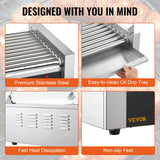 VEVOR Máquina de Rodillos para Perros Calientes de 56,2 x 47,5 x 44,2 cm con una Parrilla de Acero Inoxidable de Calidad Comercial, 50 °C-250 °C, 2,2 kW, para Puestos de Comida, Fiestas y Barbacoas