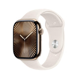 Apple Watch Series 10 GPS + Cellular Smartwatch con Caja de Titanio Oro de 46 mm y Correa Deportiva Blanco Estrella - Talla S/M. Monitor de entreno, App ECG, Pantalla Retina Siempre Activa