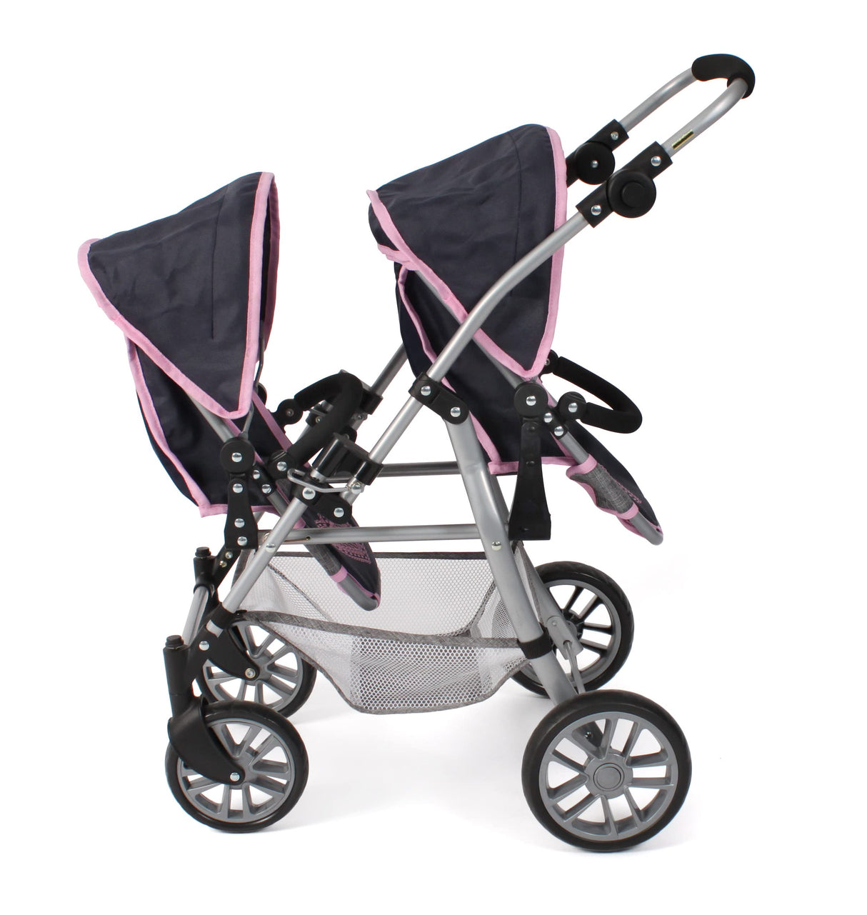 Bayer Chic 2000 - Cochecito para muñecas Twinny, Cochecito Doble para Dos muñecas, Cochecito Gemelo para niños de 4 a 8 años, Melange Gris-Azul Marino