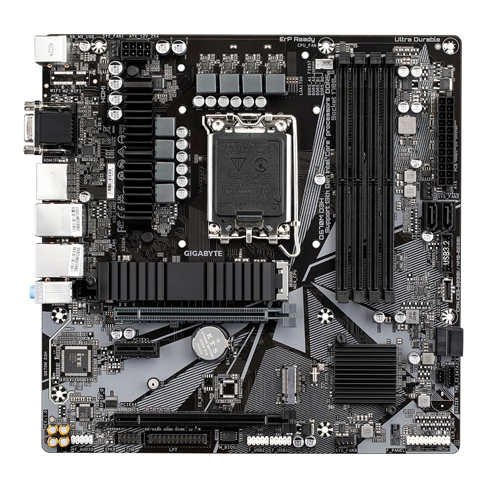 GIGABYTE Q670M D3H Placa Base - Compatible con procesadores Intel Core 14th CPUs, 6+1+1 Phases Hybrid Digital VRM, up to 5600MHz DDR5 (OC), 2xPCIe 4.0 M.2, 2.5GbE LAN, USB 3.2 Gen 2