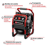 Einhell Professional Compresor con batería SILENZZO 18/160 Power X-Change (18 V, máx. 8 bar, depósito de 6 l, potencia de aspiración 160 l/min, manómetro, sin aceite, silencioso, sin batería)