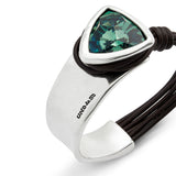 UNO de 50 | Pulsera Rígida para Mujer | Cuero y Bañada en Plata de Ley | Cristal Facetado Verde | Talla L | Joya Artesanal | Hecho en España