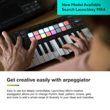Novation Launchkey Mini [MK3] — Controlador de teclado MIDI de 25 teclas portátil con USB e integración de DAW. Modo de acordes fijos y arpegiador — para producción musical