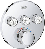 Grohe Grohtherm SmartControl - Termostato redondo para ducha y baño con instalación empotrada y tres válvulas, Cromo (29121000)