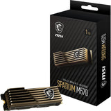 MSI SPATIUM M570 SSD 1TO con Heatsink - Unidad SSD Interna PCIe 5.0 NVMe M.2, Lectura 9500 MB/s, Escritura 8500 MB/s, 3D NAND, Seguridad de Datos integrada, Center - Garantía de 5 años (700 TBW)
