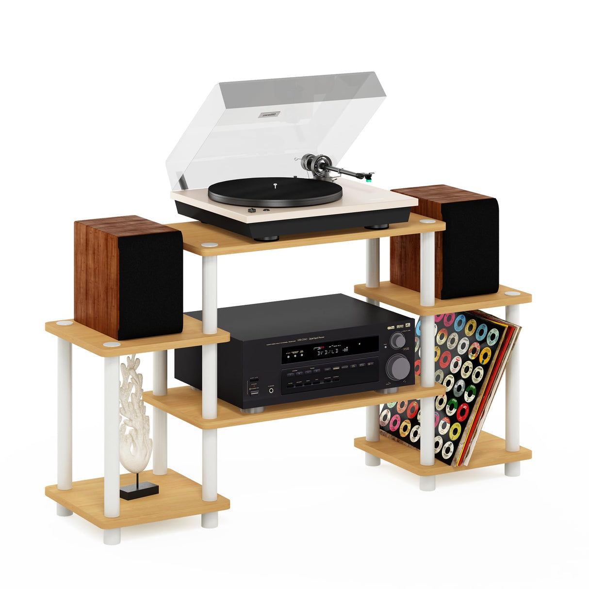 Furinno Turn-N-Tube No Tools Entertainment Center, Beech/White