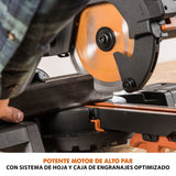 Evolution Sierra ingletadora deslizante de 185 mm (R185SMS+) de Evolution con corte multimaterial; bisel de 45°, inglete de 50°; guía láser. Incluye hoja multiusos