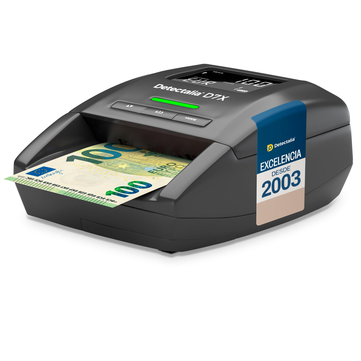 Detectalia D7X - Detector de billetes falsos con 7 sistemas de derección y 100% fiabilidad para 6 divisas EUR, GBP, CHF, PLN, CZK y SEK - 14 x 12 x 6 cm