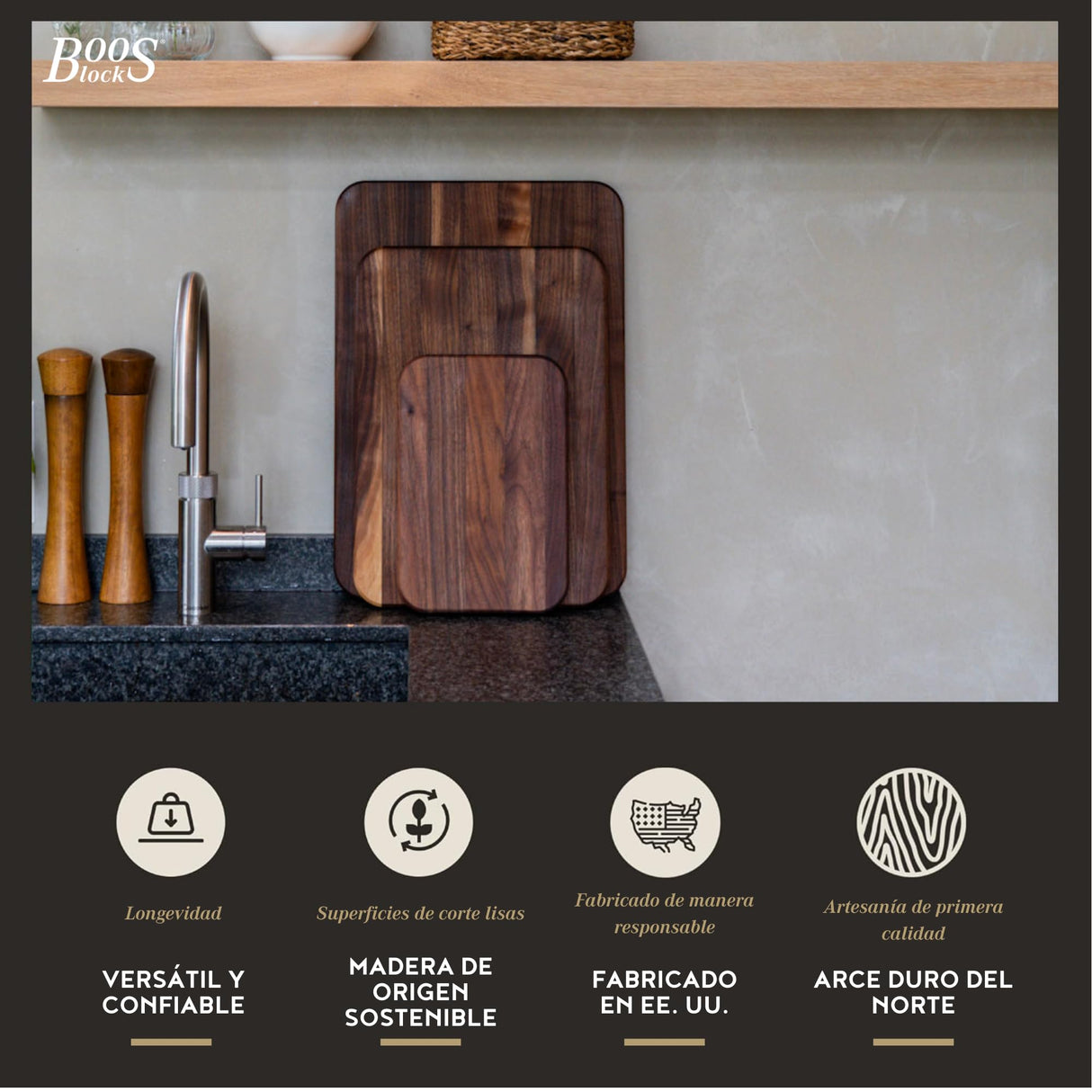 Boos Block Chop-N-Serve - Tabla de Servir - Tabla Cortar Cocina - Madera de Nogal Negro Americano - Reversible - 43 x 30,5 x 2,5