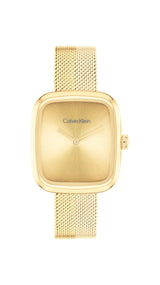 Calvin Klein Adore 25100099 - Reloj de Mujer Rectangular de Cuarzo con Brazalete Milán INOX Dorado, Esfera Minimalista, 30 mm