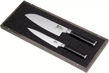 KAI Shun Classic Juego de cuchillos de chef japonés 2 piezas - Santoku con hoja de 18 cm + Cuchillo multiusos con hoja de 15 cm - Cuchillo de Damasco de 32 capas con núcleo VG MAX - 61 HRC