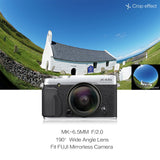 MEKE Meike 6,5 mm Ultra Wide f/2.0 Lente de Ojo de pez Circular para cámaras Fujifilm sin Espejo APS-C