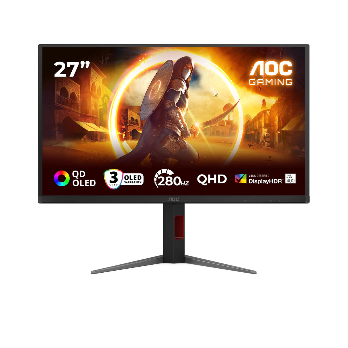 AOC Q27G4ZD 27 Pulgadas WQHD Monitor 280Hz, QD-OLED Panel, 0.03ms GtG, Adaptive Sync, HDR400 TrueBlack, G-Sync Compatible, Ajuste de Altura, (2560x1440 HDMI 2X 2.1 DP 1x 1.4 USB Hub) Negro
