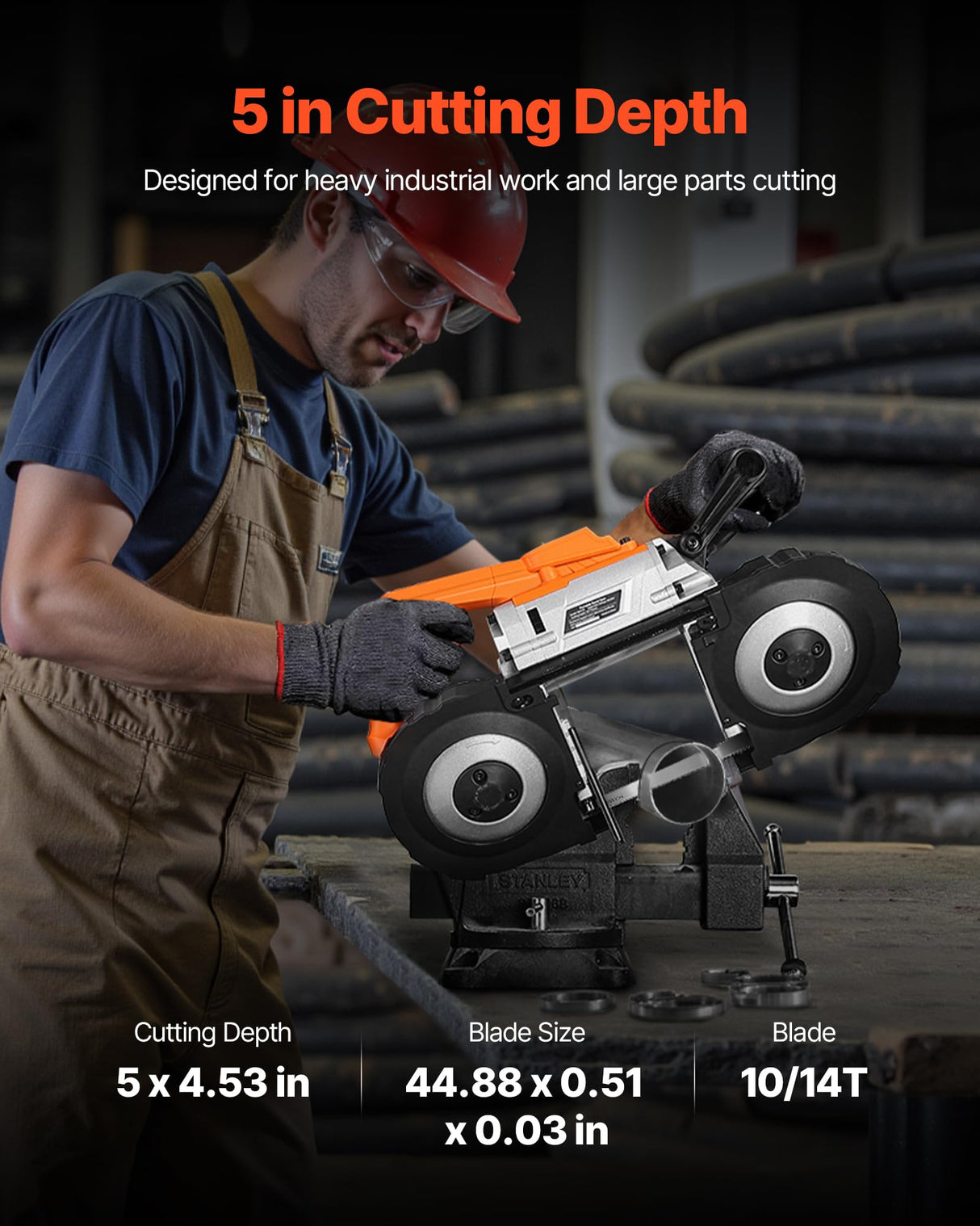 VEVOR Sierra de Cinta Portátil, Corte Profundo de 127 mm 360 W Motor sin Escobillas Sierra de Cinta Inalámbrica y Compacta con Ganchos, Velocidad Variable de 0-120 m/min para Cortar Metal y Madera