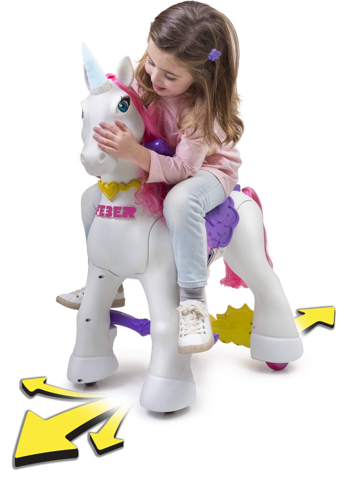 FEBER, My Lovely Unicorn con Melena Rosa, Mascota electrónica y vehículo de batería 12 V (Famosa 800011603), Blanco