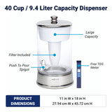 ZeroWater Filtro Dispensador de Cristal de agua de 9 L, Libre de BPA y NSF certificada para Reducir la Cal el Plomo y Otros Metales Pesados, Medidor TDS y Cartucho Incluido