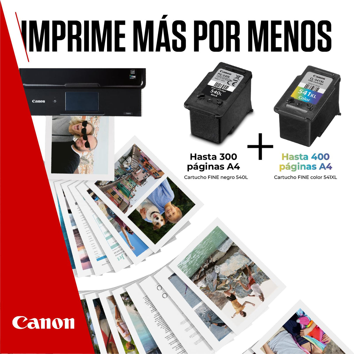 Canon Tinta y Papel - PG-540L + CL-541XL - 2 Cartuchos Originales de Alta Capacidad (x 1 Negro, x 1 Tricolor) + Papel fotográfico 10 x 15cm (50 Hojas)