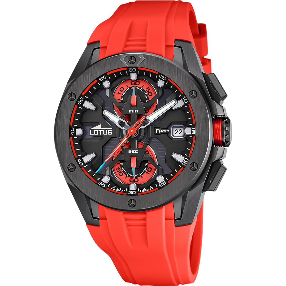 Lotus Reloj Hombre 18943/5 Vortex Caja de Acero Inoxidable 316l Negro Correa de Caucho Rojo