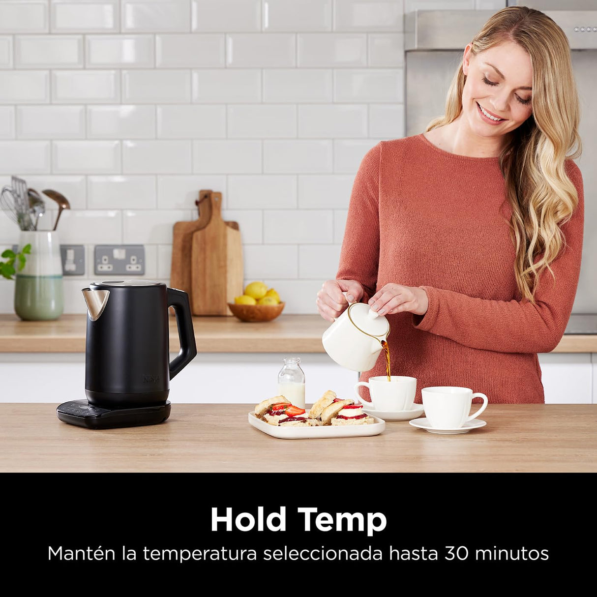 Ninja Hervidor de agua con temperatura regulable, 1,7 l, con control de temperatura, pantalla LED, fácil de usar con hervido rápido y función Hold Temp, en negro mate, KT200EU