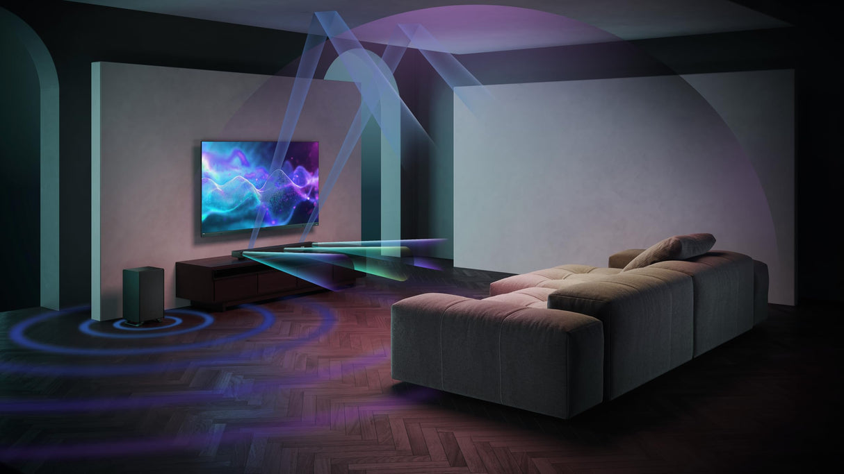 Sharp HT-SBW53121BK Soundbar 3.1.2 Dolby Atmos/DTS:X con subwoofer inalámbrico, Barra de Sonido Elegante y Potente con Altavoces Que emiten hacia Arriba, Sonido Envolvente 3D, P. Maxima 550w. Negro