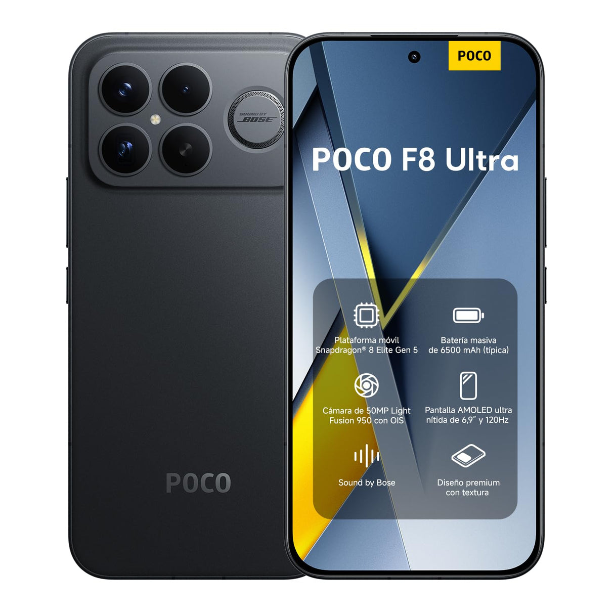 XIAOMI POCO F8 Ultra - Smartphone de 12+256GB, Pantalla AMOLED de 6,85” 120Hz, Snapdragon 8 Elite Gen 5, Carga Hypercharge 100W e inalámbrica 50W, Cargador no Incluido, Negro (Versión ES)
