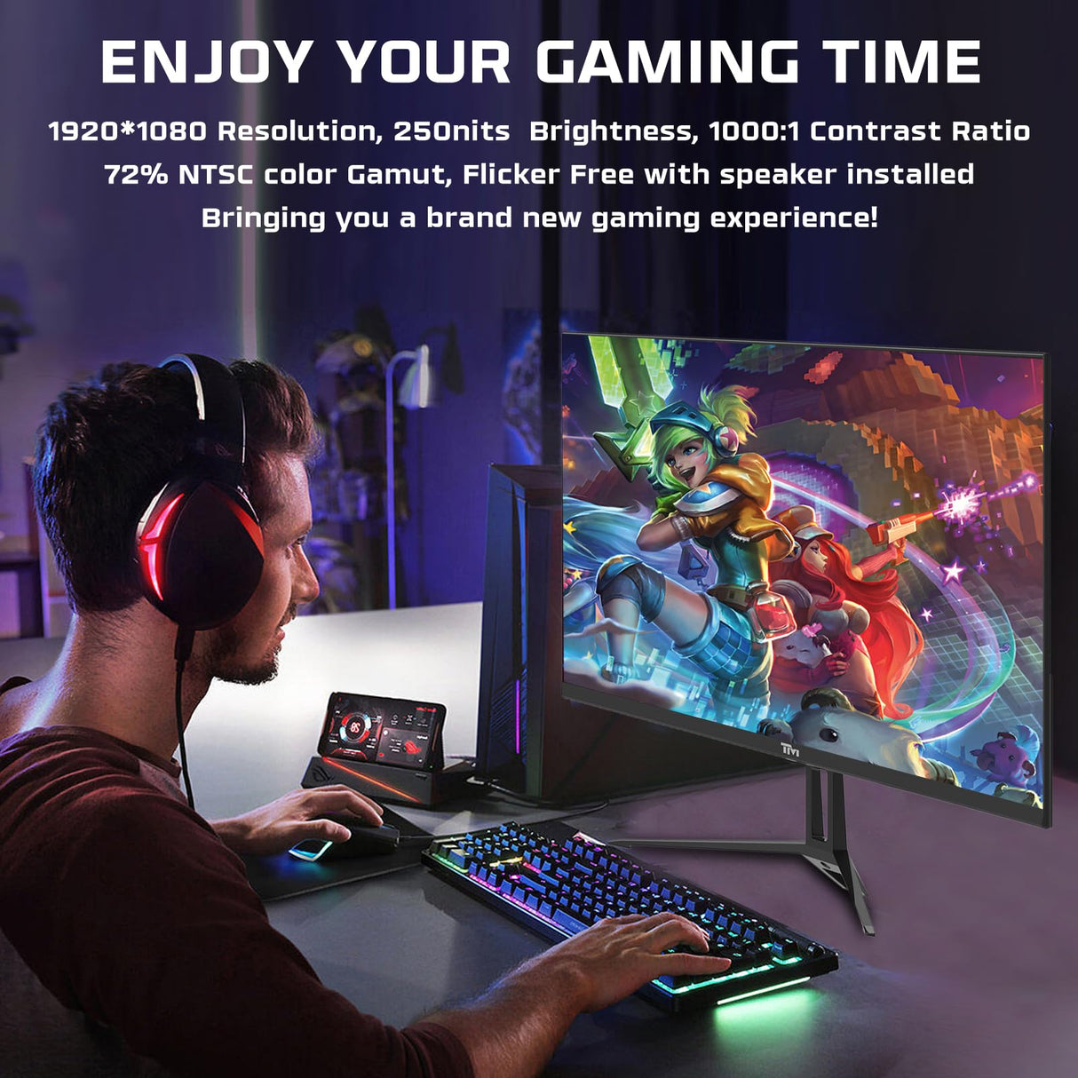 Twisted Minds Monitor para Gaming, Pantalla de 22 Pulgadas Fast IPS - Resolución 1920 x 1080 FHD, frecuencia actualización 100 Hz, relación Aspecto 16:9, Tiempo Respuesta 1 ms - Negro (TM22FHD100IPS)